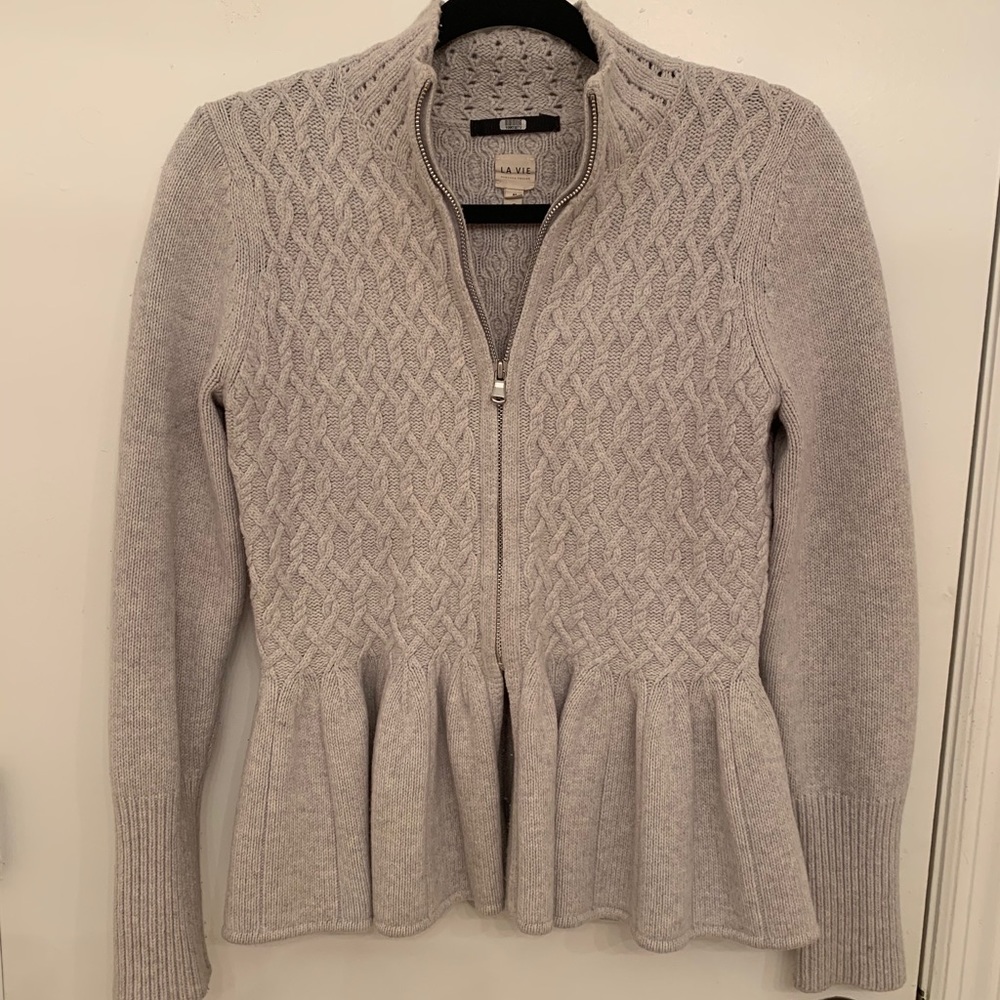 La Vie Spiral Cable Peplum Cardigan